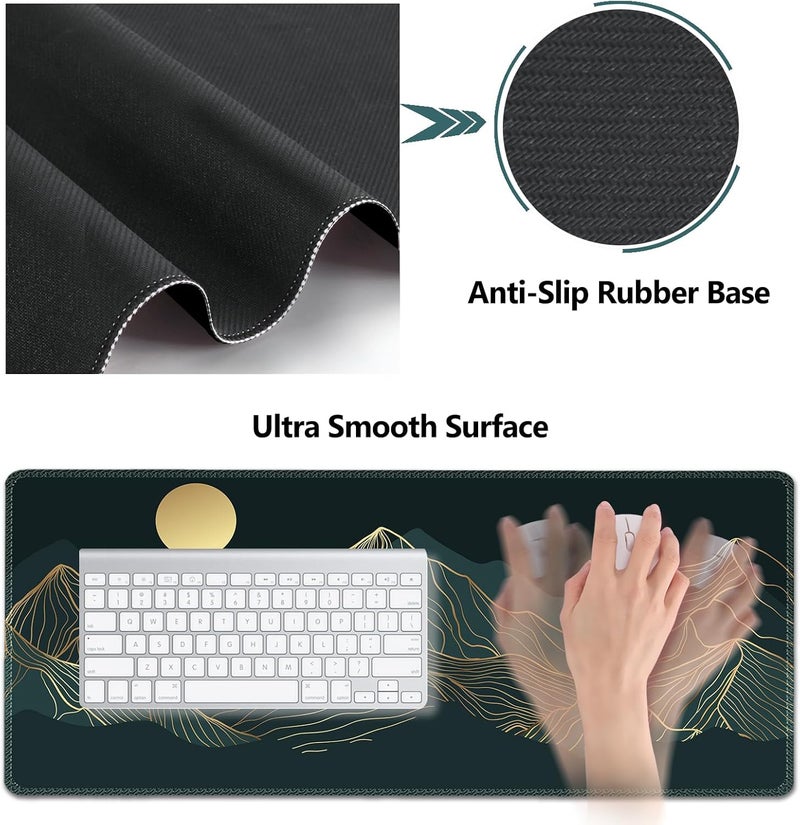 AIMSA Keyboard & Mouse Pad Set, Extended Desk Mat + Ergonomic Mouse & Keyboard Wrist Rest Support, 35x15.7in Abstract Gold Sun Mountain - Image 5